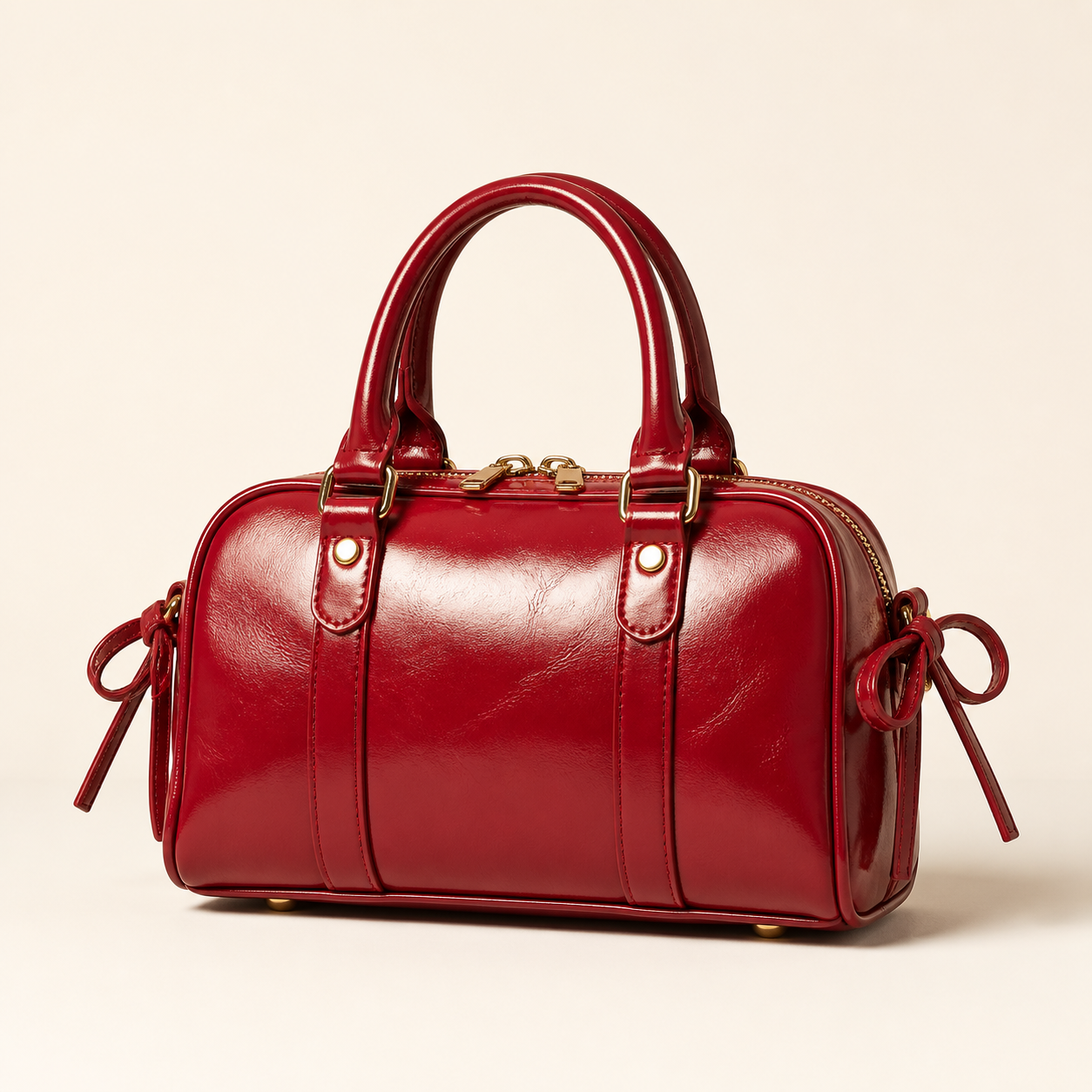 Cherry red bowler handbag