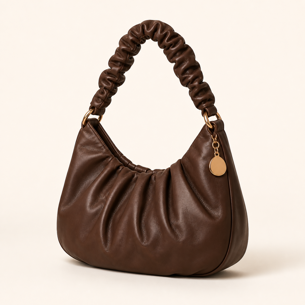 Cocoa brown ruched hobo bag