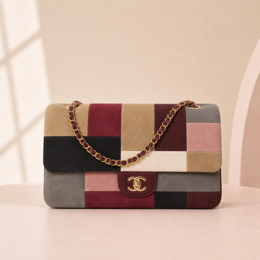 Chanel Flap Bag — Beige, Gray, Red & Black